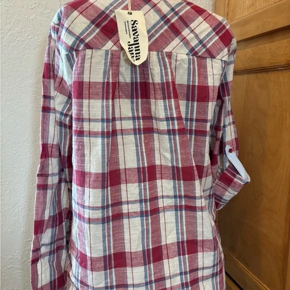 NWT Savanna Jane Blue and Red Plaid Shirt Small - Picture 2 of 7